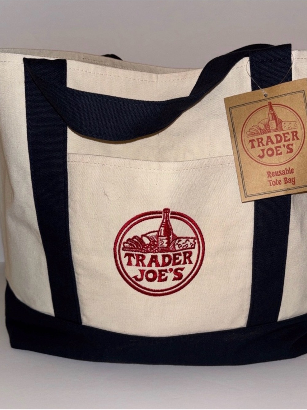 Trader Joe’s Canvas Tote Bag Bundle | Navy NWT + Red NWOT - Picture 2 of 8